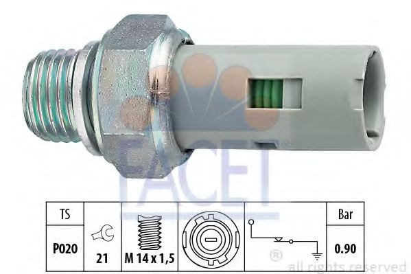Датчик тиску оливи (0,9bar/1 конт./черный) KANGOO 1.1-2.5D 97- (7.0153) Facet  арт. 70153