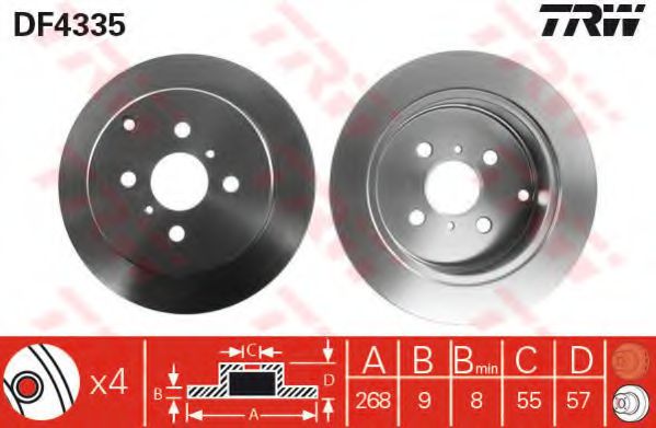 Диск гальмівний задн Лів/Прав TOYOTA BB I, COROLLA, COROLLA VERSO, IST, VIOS / SOLUNA VIOS, YARIS, YARIS VERSO 1.0-2.0D 04.99-03.08  арт. DF4335