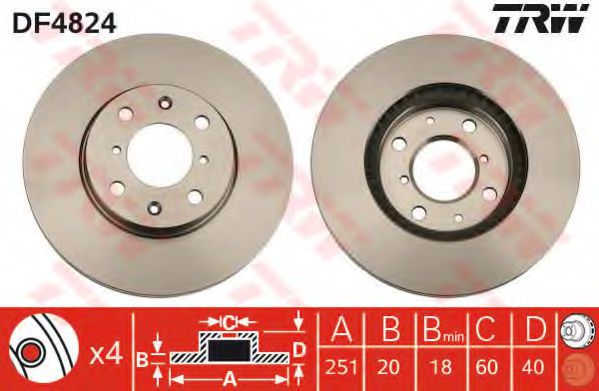 Диск гальмівний передн Лів/Прав OPEL AGILA  SUZUKI SPLASH, SWIFT III, SWIFT IV 1.0-1.6 02.05-  арт. DF4824