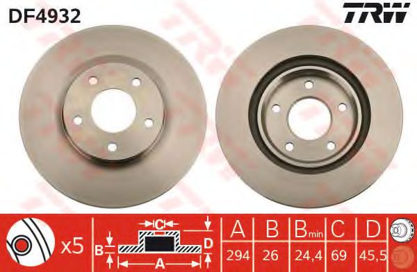 Гальмівний диск перед. 4008/ASX/C4/Caliber/Compass (06-21) ROADHOUSE арт. DF4932