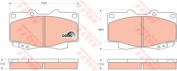 Комплект гальмівних колодок передн , TOYOTA FORTUNER, HILUX, HILUX VI, HILUX VII, LAND CRUISER 90 2.4D-3.4 03.96- ABE арт. GDB3428