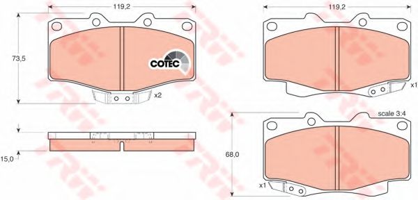 Комплект гальмівних колодок передн , TOYOTA 4 RUNNER I, 4 RUNNER II, 4 RUNNER III, HILUX IV, HILUX V, HILUX VI, LAND CRUISER, LAND CRUISER 80, LAND CRUISER 90  VW TARO 2.2-4.5 11.84- JAPANPARTS арт. GDB797