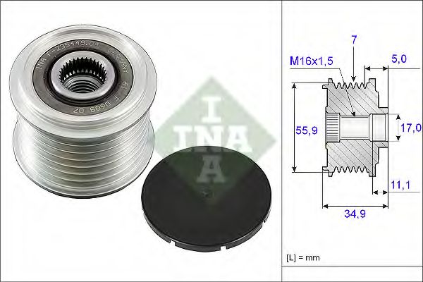 Шків генератора VAG 021 903 119 L 3.2 - 3.6 FSI 02- (Вир-во Ina)  арт. 535008310