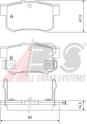 Гальмівні колодки зад. Civic 98-/Accord 90-03 (Akebono) (47,8x88,9x14,5) KAVOPARTS арт. 36757