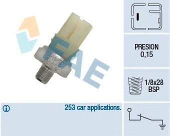Датчик тиску масла (0,15Бар  1 pin  білий) FORD MAVERICK  INFINITI G20, J30, M30, Q45 I  NISSAN 100NX, 200SX, ALMERA I, ALMERA II, ALMERA TINO, BLUEBIRD, MAXIMA / MAXIMA QX IV 1.0-4.5 03.82-  арт. 12420