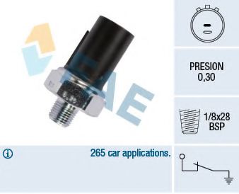 Датчик тиску масла (0,3Бар  1 pin  чорний) HYUNDAI ACCENT II, ACCENT III, ATOS, COUPE II, ELANTRA III, GENESIS, GETZ, GRANDEUR, H-1, H-1 / STAREX, H-1 CARGO, H-1 TRAVEL, H100, I10 I 1.0-3.8 07.93-  арт. 12990