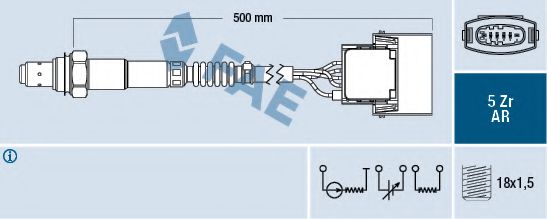 Лямбда-зонд (кількість дротів 6, 500мм) OPEL SIGNUM, VECTRA C, VECTRA C GTS, ZAFIRA A, ZAFIRA B 2.2 09.00-12.12  арт. 75015