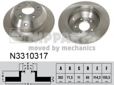 Диск гальмівний задній HYUNDAI Santa Fe CM 06-12, Santa Fe DM 12-18, Grand Santa Fe 12-18; KIA Sorento XM 09-15  арт. N3310317