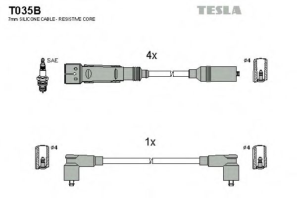 Провід високовольтний, комплект VW Caddy II 1.6i (T035B) TESLA BLATNA  арт. T035B