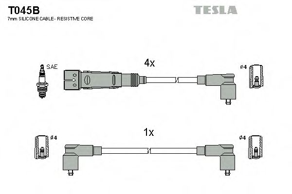 Провід високовольтний, комплект VW Caddy II 1.6i (T045B) TESLA BLATNA  арт. T045B