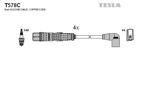 Кабель запалювання к-кт TESLA Seat,VW Caddy,Lupo,Polo 95- 1,0  арт. T578C