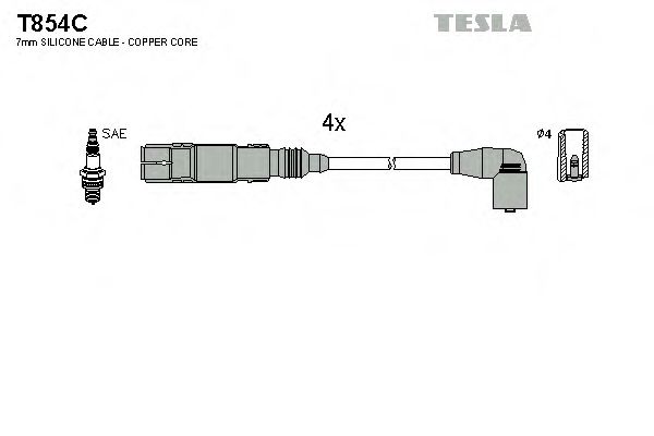 Провід високовольтний, комплект Skoda Octavia (I,II) 1.6i/ VW Caddy III, Golf (IV,V,VI) 1.6i (T854C) TESLA BLATNA  арт. T854C