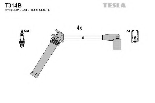 Кабель запалювання к-кт TESLA CheryTiggo 1.8-2.0 Fora 1.6-2.0 16V  арт. T314B