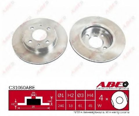 Диск гальмівний передн Лів/Прав NISSAN 100NX, SENTRA V, SUNNY I, SUNNY II, SUNNY III, SUNNY III/KOMBI 1.4-2.0D 03.82-12.06 BOSCH арт. C31060ABE