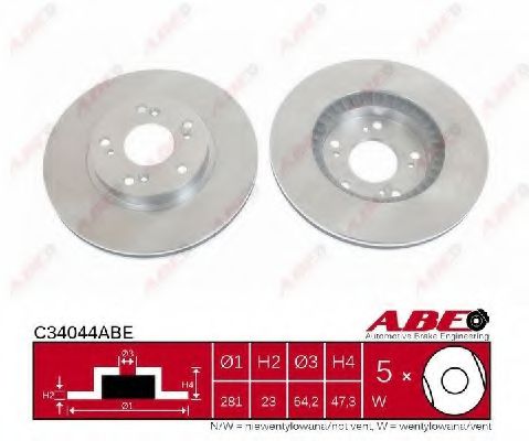 Диск гальмівний передн Лів/Прав HONDA ACCORD IX, ACCORD VI, ACCORD VII, ACCORD VIII, CIVIC VII, CIVIC VIII, CIVIC X, CR-V I, CR-V II, CR-Z, FR-V, STREAM 1.4-3.0 03.97- BLUEPRINT арт. C34044ABE
