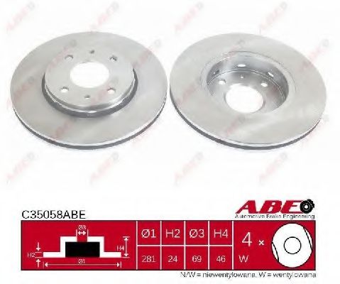 Диск гальмівний передн Лів/Прав VOLVO S40 I, S40 II, V40  MITSUBISHI CARISMA 1.3-2.5 05.95-12.12 BOSCH арт. C35058ABE