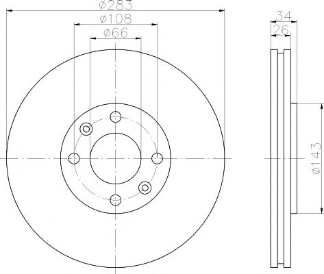 HELLA PRO CITROEN гальмівний диск передн. С4, Berlingo, C5, PEUGEOT 207,307,308  арт. 8DD355108371