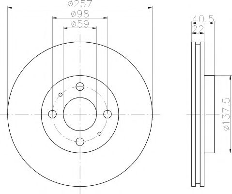 HELLA PRO FIAT гальмівний диск передн. Doblo 1.6, Stilo CITROEN Nemo  арт. 8DD355103971