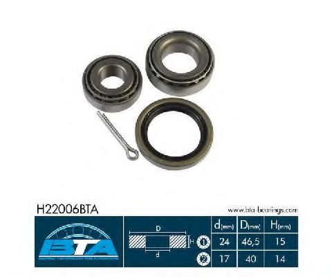 Комплект підшипника колеса задн Лів/Прав (24x46,5x15) TOYOTA COROLLA, HIACE III, HILUX III, PASEO, STARLET, TERCEL 1.0-2.2 04.70-06.99  арт. H22006BTA