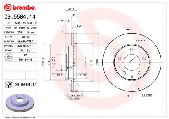 Гальмівний диск пер. Mazda 626 (258х24) ABE арт. 09558414