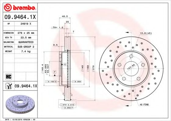 Гальмівний диск пер. Focus II 04-/C-Max 03- (278x49mm)  арт. 0994641X