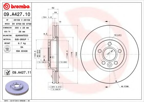 Тормозной диск Brembo Painted disk JURID арт. 09A42711