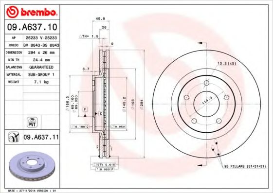 Гальмівний диск пер. 4008/ASX/C4/Caliber/Compass (06-21)  арт. 09A63710
