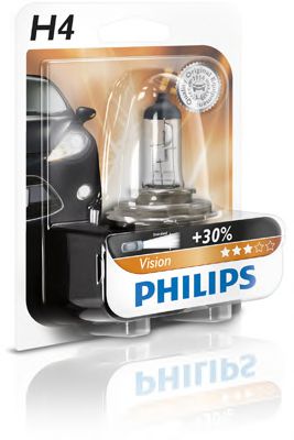 Автолампа H4 12V 60/55W P43t-38 Vision +30% (1 шт. в блістері) PHILIPS арт. 12342PRB1
